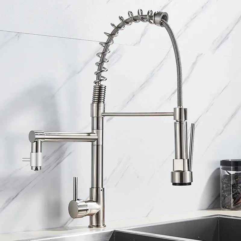 Modern Brass Kitchen Tap – 360° Swivel, Hot & Cold Mixer, Pull - Down Spray - Kitchen Mixer Tap – 360° SwivelBathroomLux