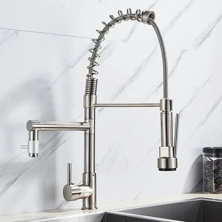 Modern Brass Kitchen Tap – 360° Swivel, Hot & Cold Mixer, Pull - Down Spray - Kitchen Mixer Tap – 360° SwivelBathroomLux