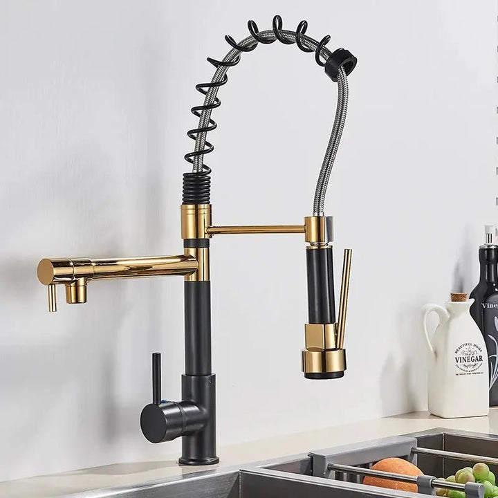 Modern Brass Kitchen Tap – 360° Swivel, Hot & Cold Mixer, Pull - Down Spray - Kitchen Mixer Tap – 360° SwivelBathroomLux