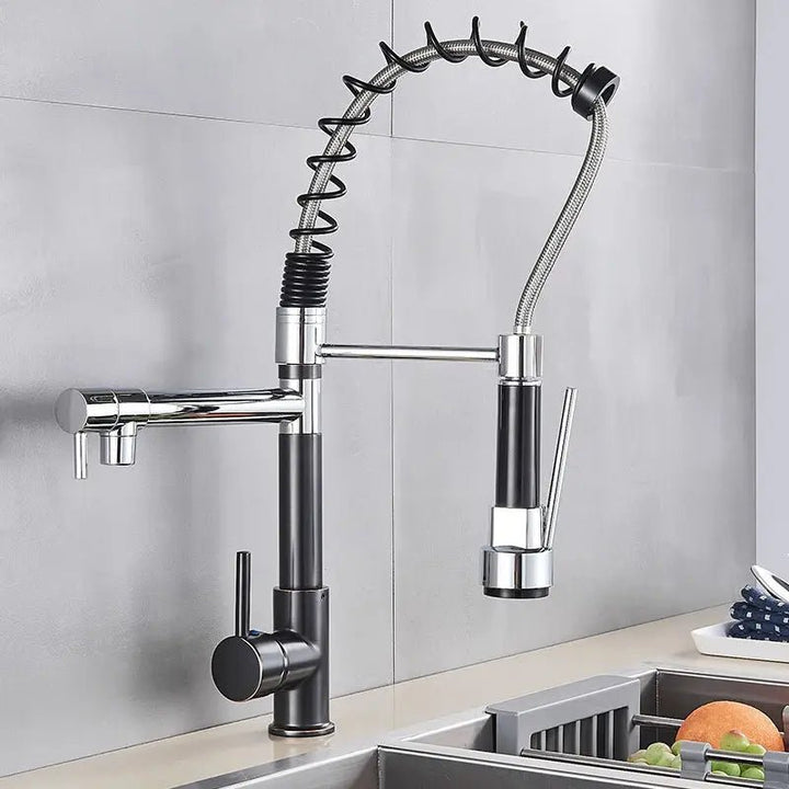 Modern Brass Kitchen Tap – 360° Swivel, Hot & Cold Mixer, Pull - Down Spray - Kitchen Mixer Tap – 360° SwivelBathroomLux