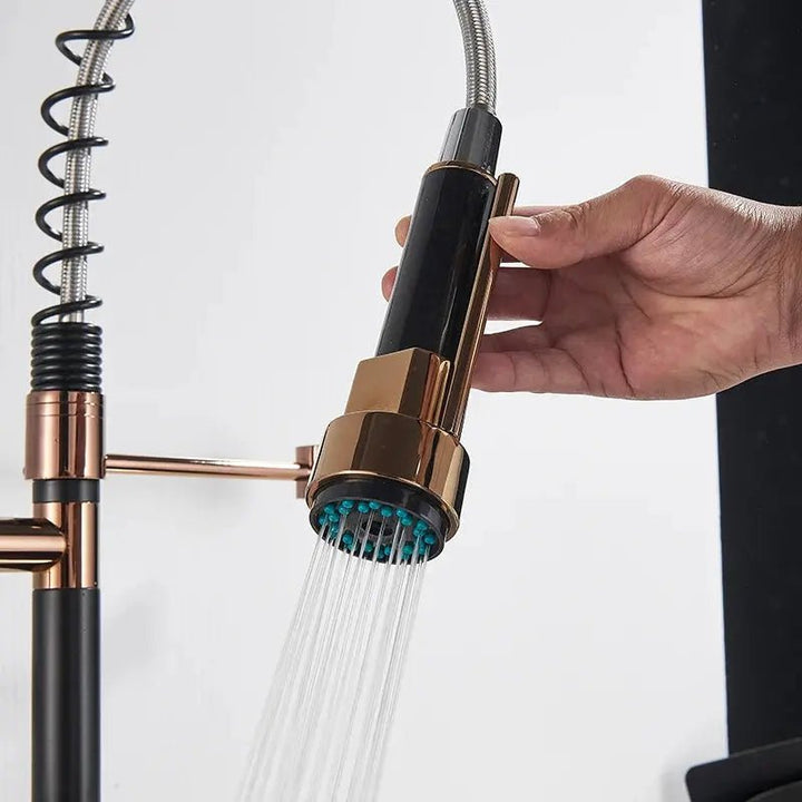 Modern Brass Kitchen Tap – 360° Swivel, Hot & Cold Mixer, Pull - Down Spray - Kitchen Mixer Tap – 360° SwivelBathroomLux