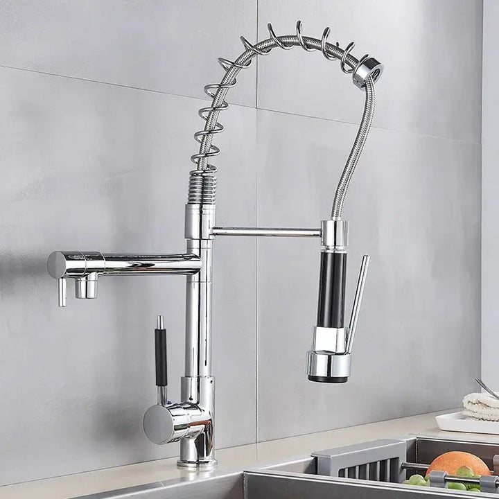Modern Brass Kitchen Tap – 360° Swivel, Hot & Cold Mixer, Pull - Down Spray - Kitchen Mixer Tap – 360° SwivelBathroomLux