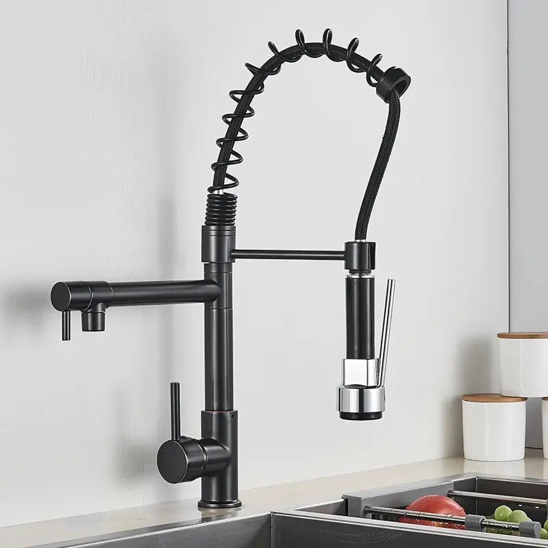 Modern Brass Kitchen Tap – 360° Swivel, Hot & Cold Mixer, Pull - Down Spray - Kitchen Mixer Tap – 360° SwivelBathroomLux