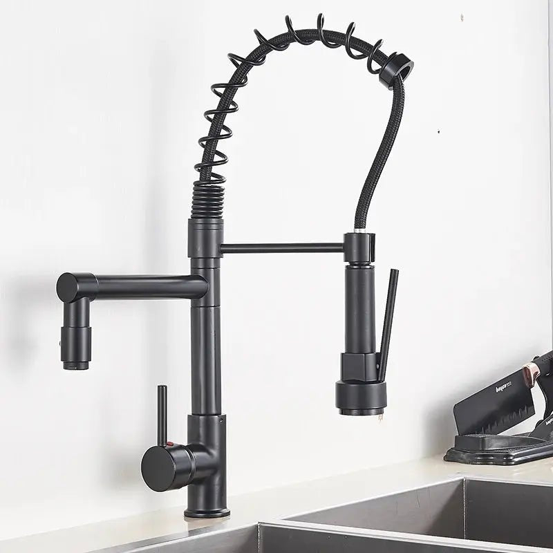 Modern Brass Kitchen Tap – 360° Swivel, Hot & Cold Mixer, Pull - Down Spray - Kitchen Mixer Tap – 360° SwivelBathroomLux