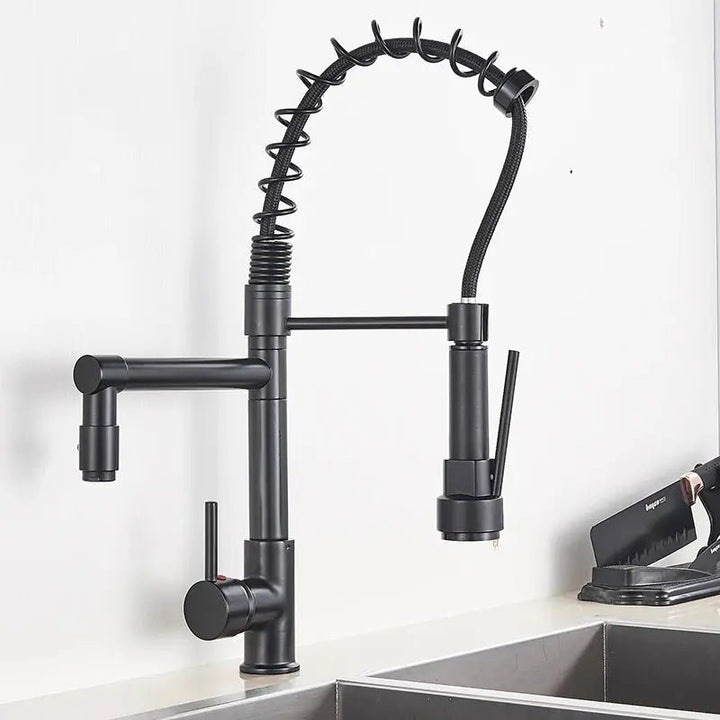 Modern Brass Kitchen Tap – 360° Swivel, Hot & Cold Mixer, Pull - Down Spray - Kitchen Mixer Tap – 360° SwivelBathroomLux