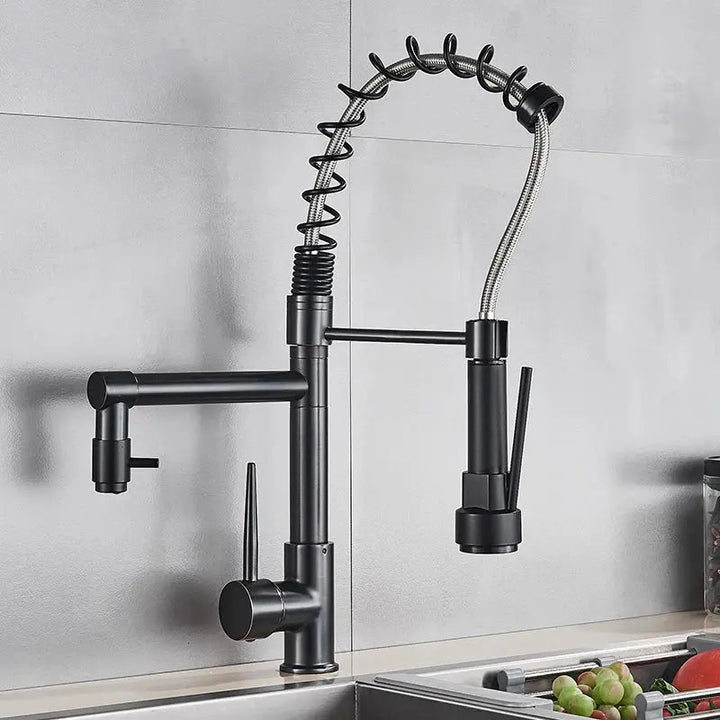 Modern Brass Kitchen Tap – 360° Swivel, Hot & Cold Mixer, Pull - Down Spray - Kitchen Mixer Tap – 360° SwivelBathroomLux
