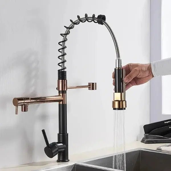 Modern Brass Kitchen Tap – 360° Swivel, Hot & Cold Mixer, Pull - Down Spray - Kitchen Mixer Tap – 360° SwivelBathroomLux