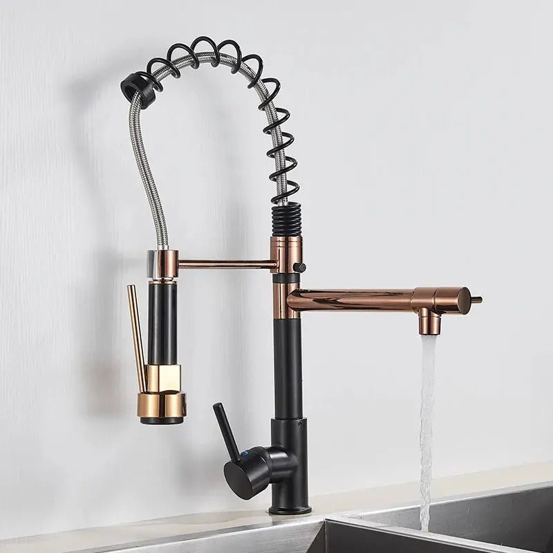 Modern Brass Kitchen Tap – 360° Swivel, Hot & Cold Mixer, Pull - Down Spray - Kitchen Mixer Tap – 360° SwivelBathroomLux