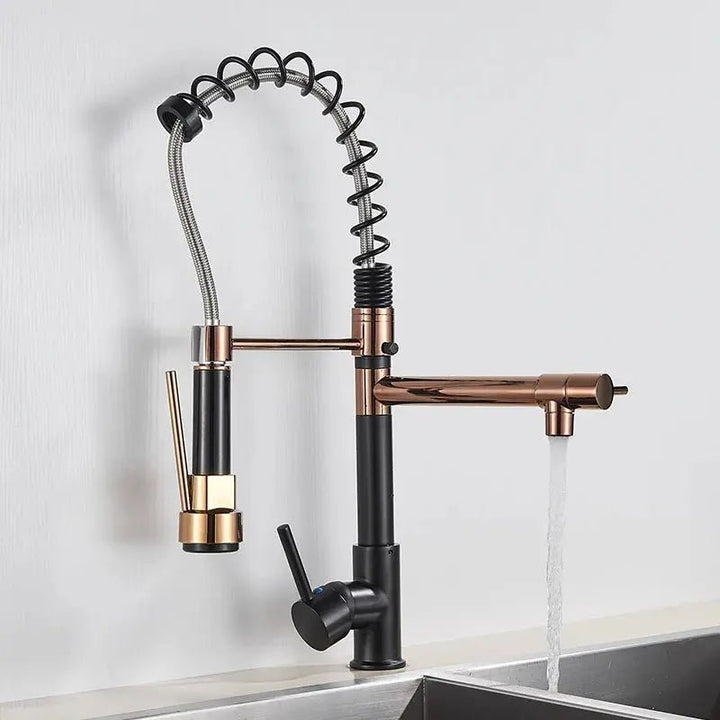 Modern Brass Kitchen Tap – 360° Swivel, Hot & Cold Mixer, Pull - Down Spray - Kitchen Mixer Tap – 360° SwivelBathroomLux