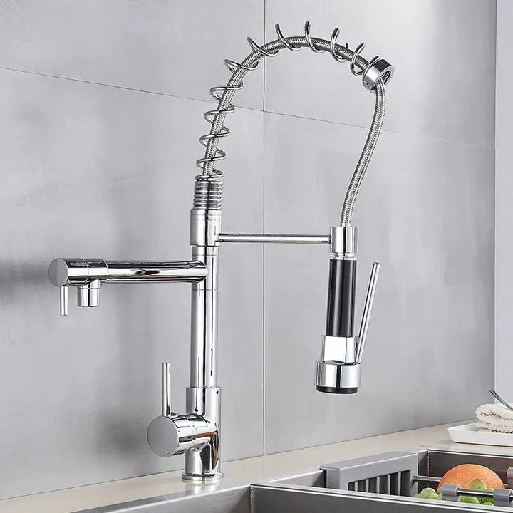 Modern Brass Kitchen Tap – 360° Swivel, Hot & Cold Mixer, Pull - Down Spray - Kitchen Mixer Tap – 360° SwivelBathroomLux