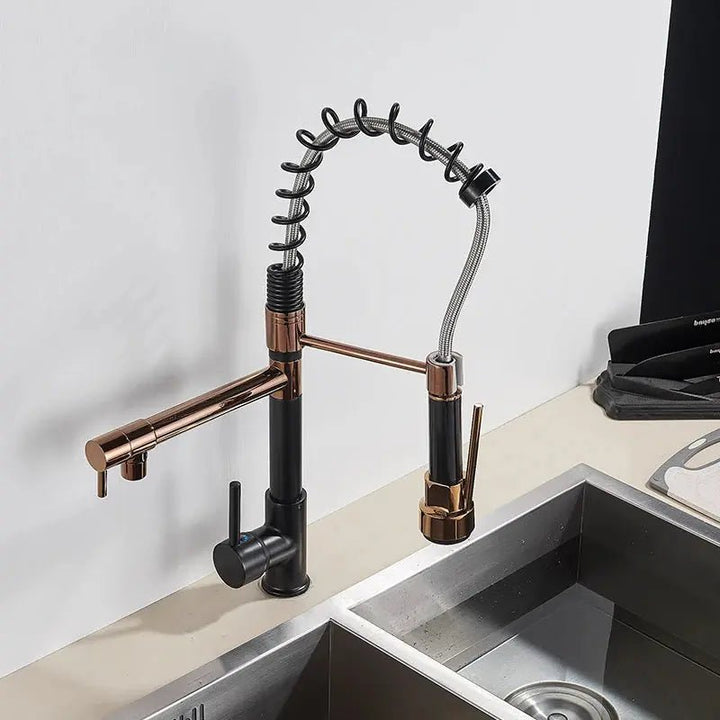 Modern Brass Kitchen Tap – 360° Swivel, Hot & Cold Mixer, Pull - Down Spray - Kitchen Mixer Tap – 360° SwivelBathroomLux