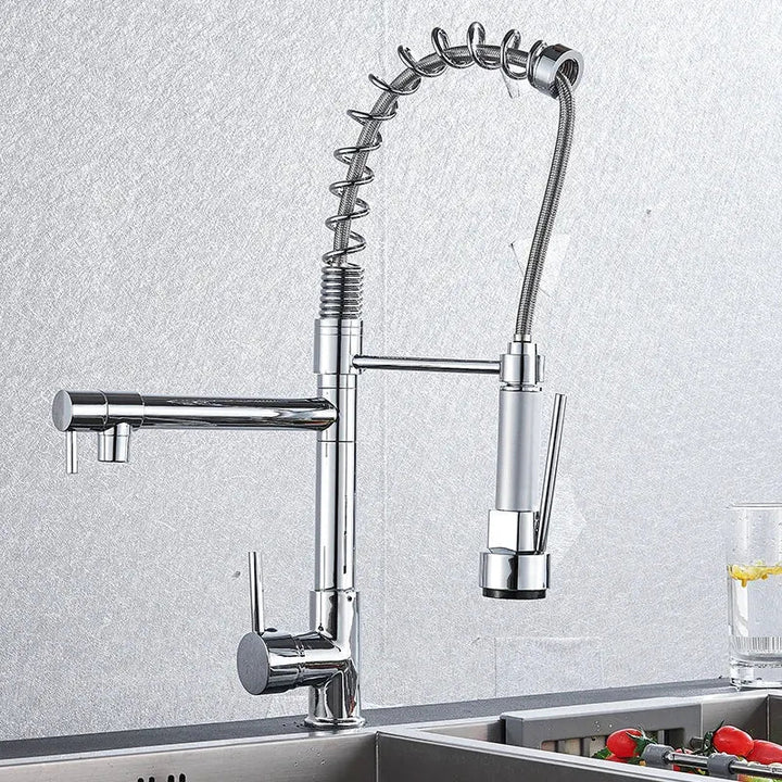 Modern Brass Kitchen Tap – 360° Swivel, Hot & Cold Mixer, Pull - Down Spray - Kitchen Mixer Tap – 360° SwivelBathroomLux
