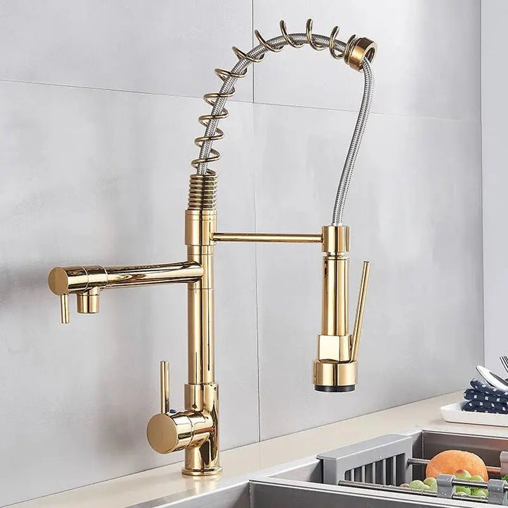 Modern Brass Kitchen Tap – 360° Swivel, Hot & Cold Mixer, Pull - Down Spray - Kitchen Mixer Tap – 360° SwivelBathroomLux