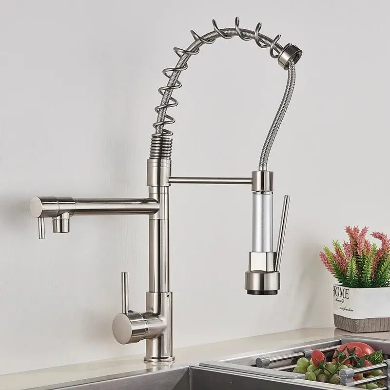 Modern Brass Kitchen Tap – 360° Swivel, Hot & Cold Mixer, Pull - Down Spray - Kitchen Mixer Tap – 360° SwivelBathroomLux