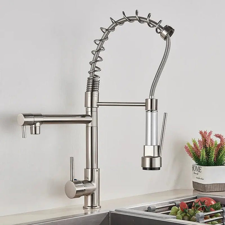 Modern Brass Kitchen Tap – 360° Swivel, Hot & Cold Mixer, Pull - Down Spray - Kitchen Mixer Tap – 360° SwivelBathroomLux