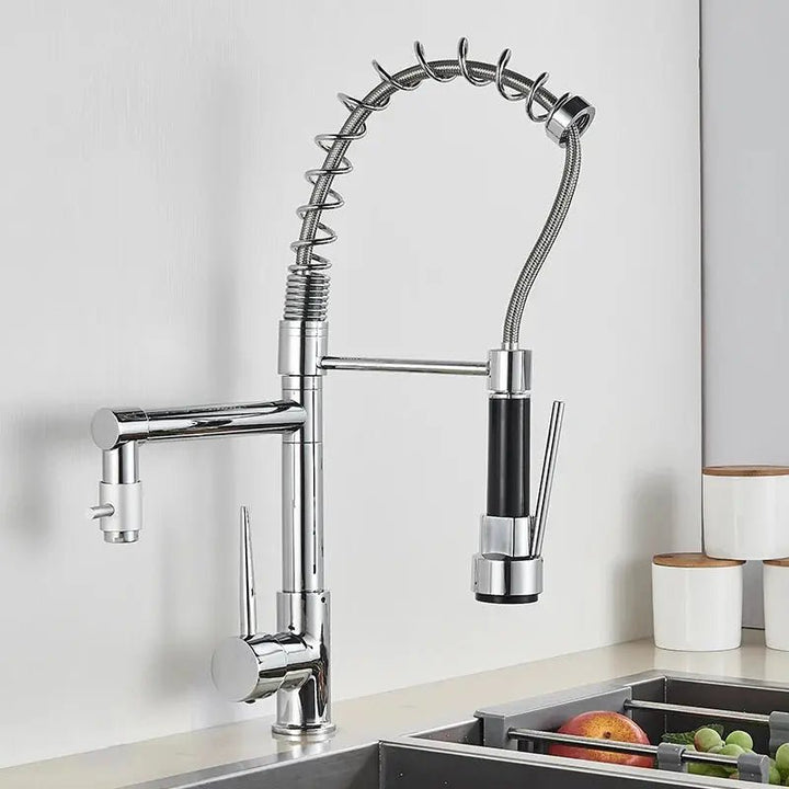 Modern Brass Kitchen Tap – 360° Swivel, Hot & Cold Mixer, Pull - Down Spray - Kitchen Mixer Tap – 360° SwivelBathroomLux