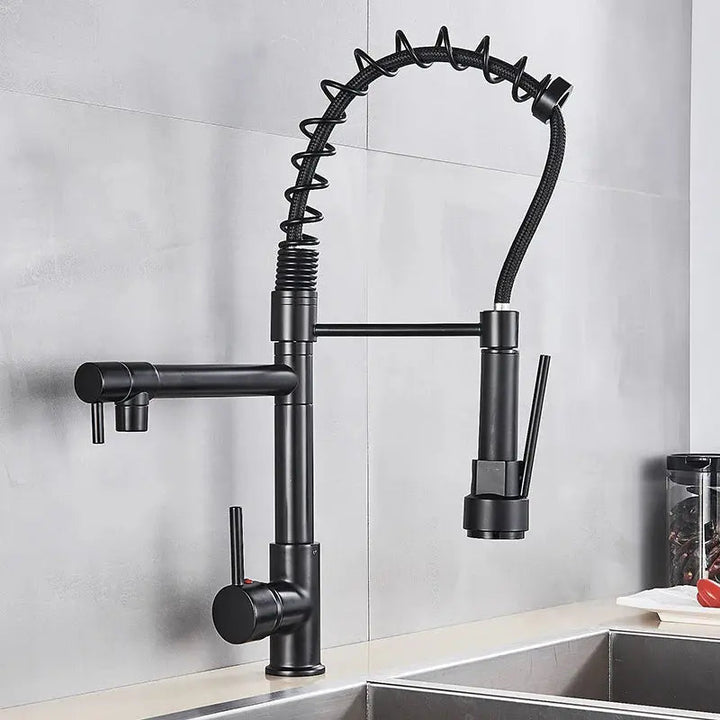 Modern Brass Kitchen Tap – 360° Swivel, Hot & Cold Mixer, Pull - Down Spray - Kitchen Mixer Tap – 360° SwivelBathroomLux