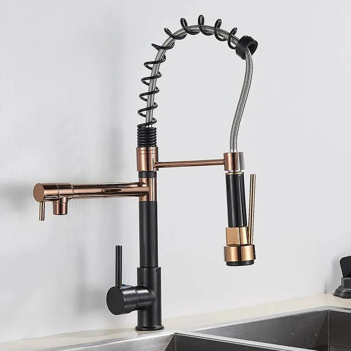 Modern Brass Kitchen Tap – 360° Swivel, Hot & Cold Mixer, Pull - Down Spray - Kitchen Mixer Tap – 360° SwivelBathroomLux