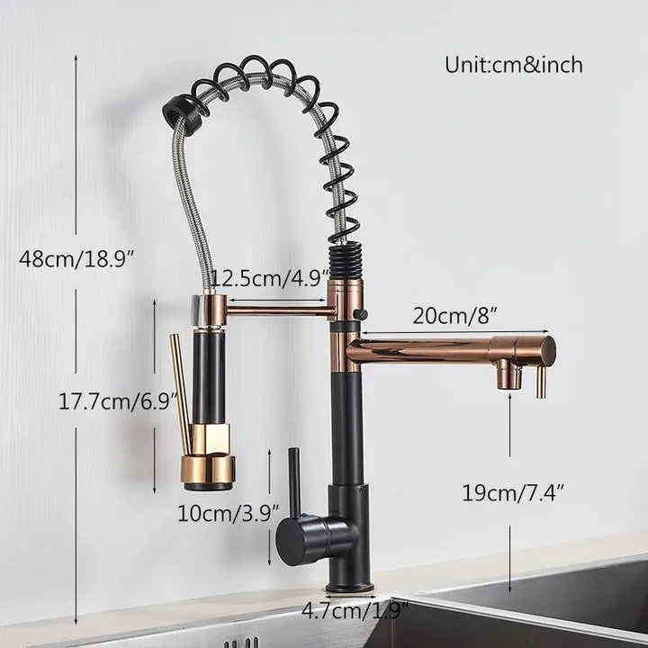 Modern Brass Kitchen Tap – 360° Swivel, Hot & Cold Mixer, Pull - Down Spray - Kitchen Mixer Tap – 360° SwivelBathroomLux