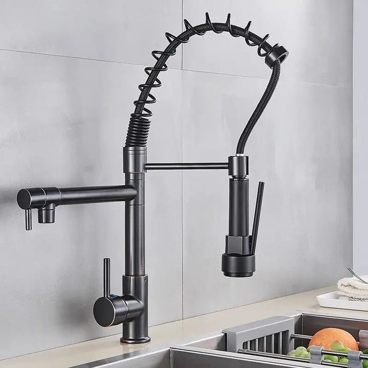 Modern Brass Kitchen Tap – 360° Swivel, Hot & Cold Mixer, Pull - Down Spray - Kitchen Mixer Tap – 360° SwivelBathroomLux
