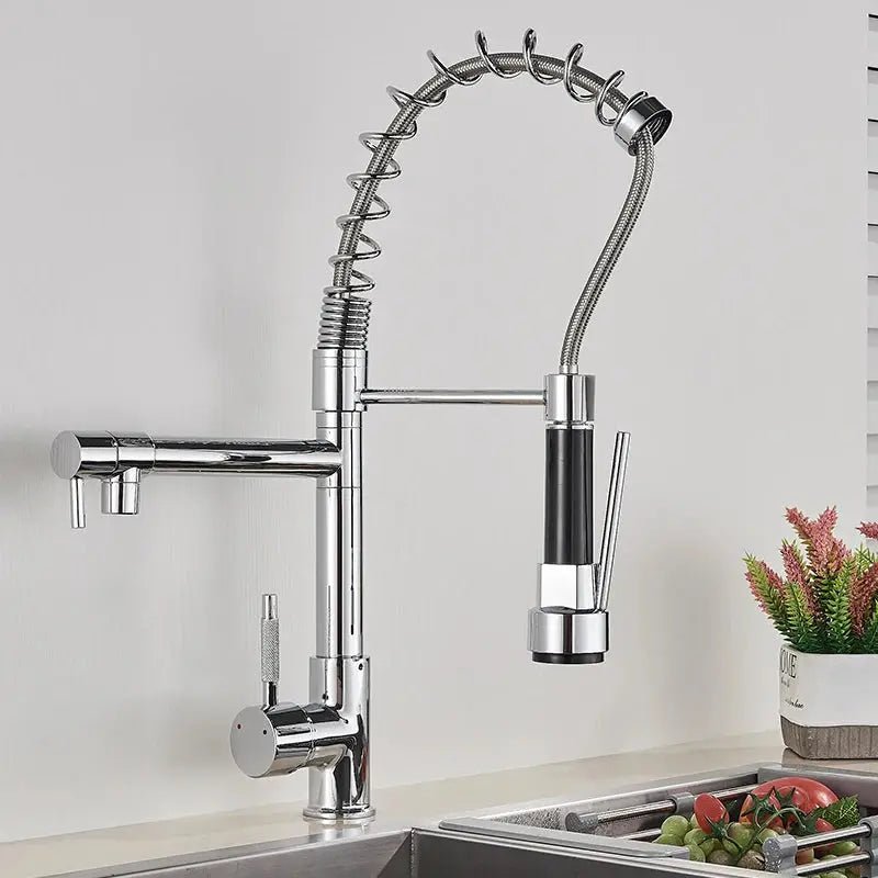 Modern Brass Kitchen Tap – 360° Swivel, Hot & Cold Mixer, Pull - Down Spray - Kitchen Mixer Tap – 360° SwivelBathroomLux