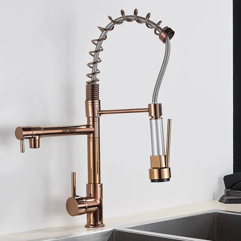 Modern Brass Kitchen Tap – 360° Swivel, Hot & Cold Mixer, Pull - Down Spray - Kitchen Mixer Tap – 360° SwivelBathroomLux