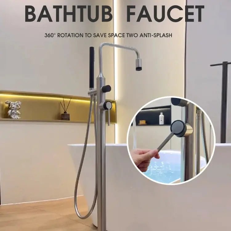 Modern Brushed Brass Freestanding Bath Shower Mixer Tap - Brushed Brass Freestanding Bath Shower Mixer TapBathroomLux