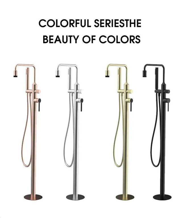 Modern Brushed Brass Freestanding Bath Shower Mixer Tap - Brushed Brass Freestanding Bath Shower Mixer TapBathroomLux