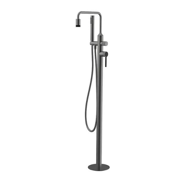 Modern Brushed Brass Freestanding Bath Shower Mixer Tap - Brushed Brass Freestanding Bath Shower Mixer TapBathroomLux
