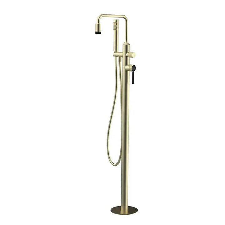 Modern Brushed Brass Freestanding Bath Shower Mixer Tap - Brushed Brass Freestanding Bath Shower Mixer TapBathroomLux