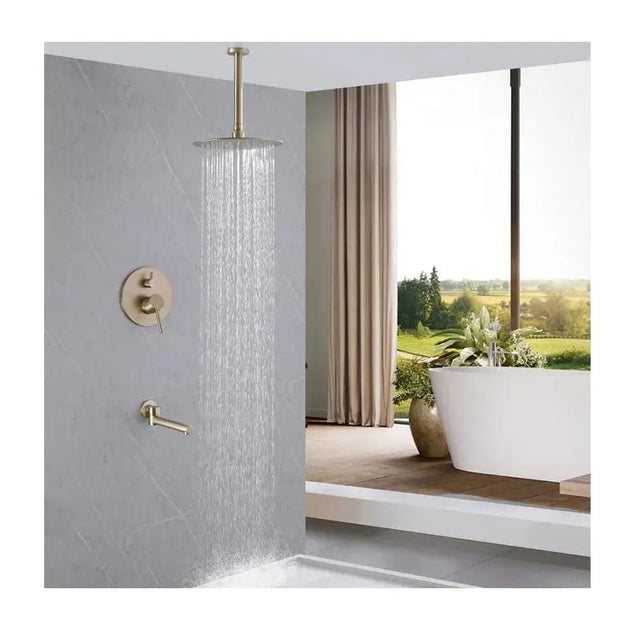 Modern Brushed Gold Dual Handle Rainfall Shower Set | Concealed Design - conceal showerBathroomLux