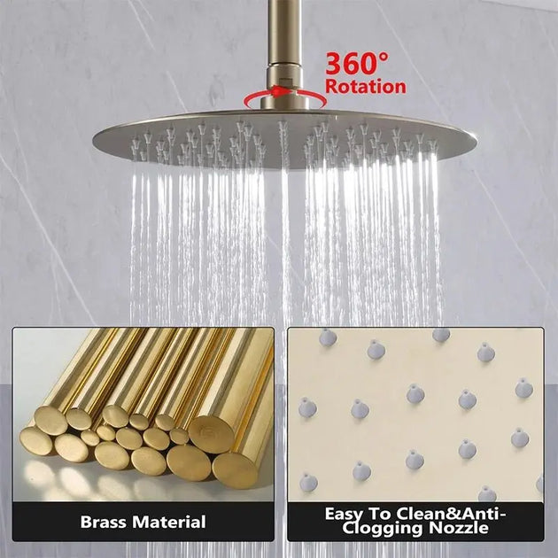 Modern Brushed Gold Dual Handle Rainfall Shower Set | Concealed Design - conceal showerBathroomLux