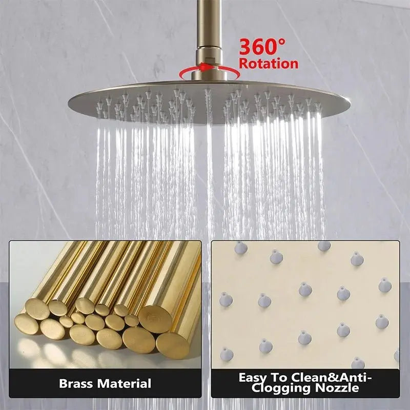 Modern Brushed Gold Dual Handle Rainfall Shower Set | Concealed Design - conceal showerBathroomLux