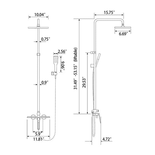 Modern Brushed Gold Shower Set – Brass Square Rainfall Mixer & Exposed Faucet System - Bathtub & Shower FaucetsBathroomLux
