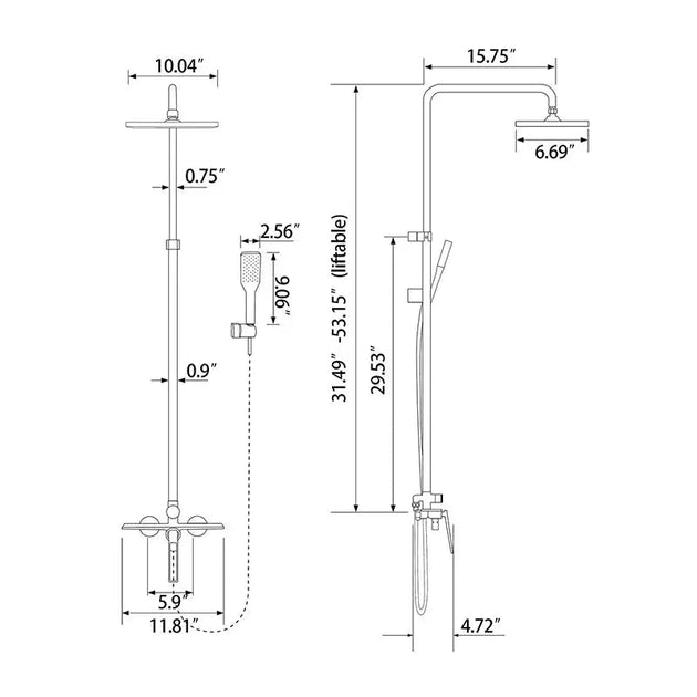 Modern Brushed Gold Shower Set – Brass Square Rainfall Mixer & Exposed Faucet System - Bathtub & Shower FaucetsBathroomLux