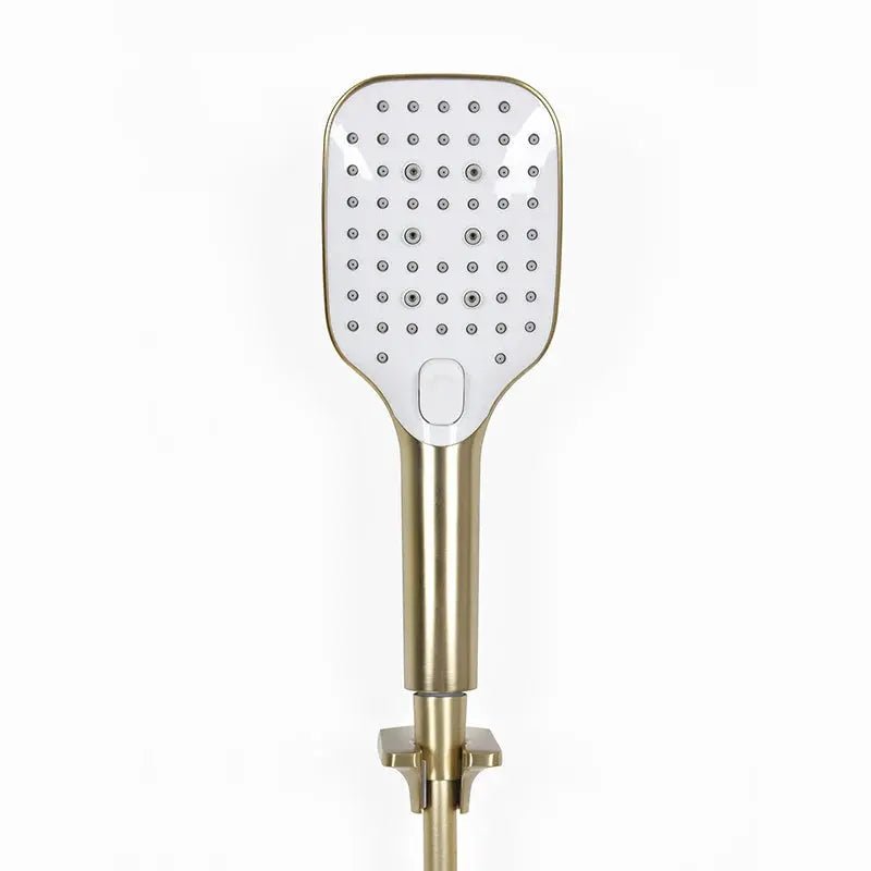 Modern Brushed Gold Shower Set – Brass Square Rainfall Mixer & Exposed Faucet System - Bathtub & Shower FaucetsBathroomLux