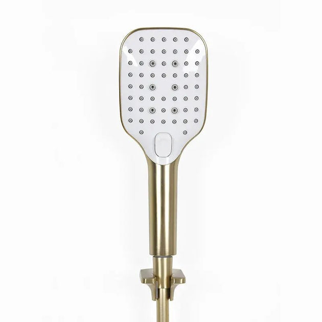 Modern Brushed Gold Shower Set – Brass Square Rainfall Mixer & Exposed Faucet System - Bathtub & Shower FaucetsBathroomLux