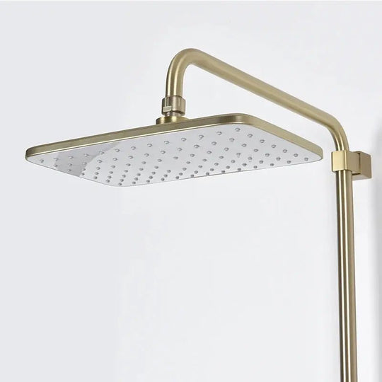 Modern Brushed Gold Shower Set – Brass Square Rainfall Mixer & Exposed Faucet System - Bathtub & Shower FaucetsBathroomLux