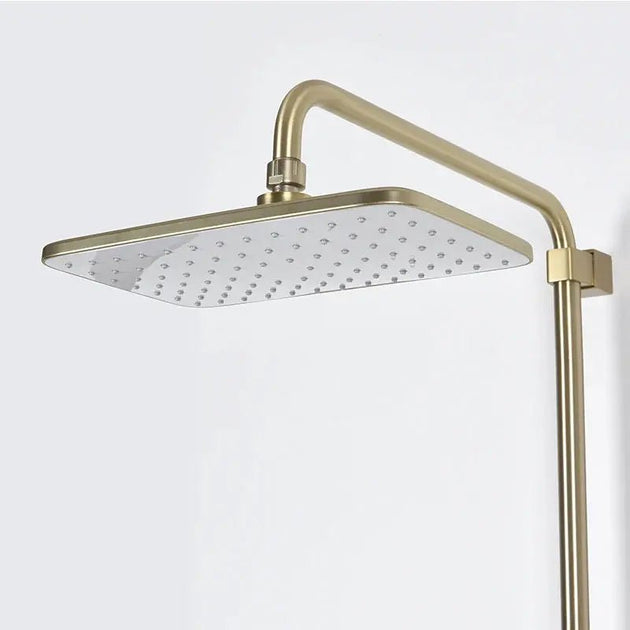 Modern Brushed Gold Shower Set – Brass Square Rainfall Mixer & Exposed Faucet System - Bathtub & Shower FaucetsBathroomLux