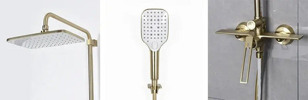 Modern Brushed Gold Shower Set – Brass Square Rainfall Mixer & Exposed Faucet System - Bathtub & Shower FaucetsBathroomLux