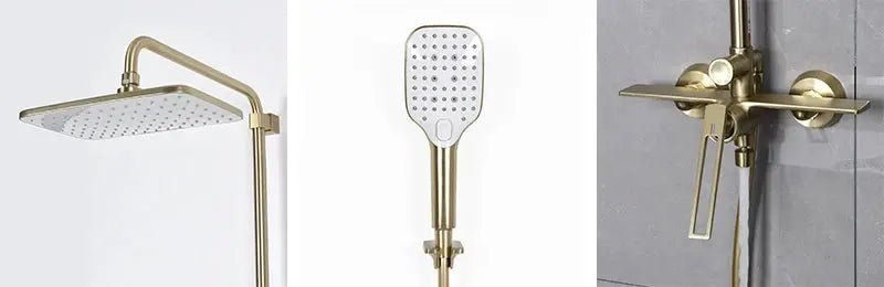 Modern Brushed Gold Shower Set – Brass Square Rainfall Mixer & Exposed Faucet System - Bathtub & Shower FaucetsBathroomLux