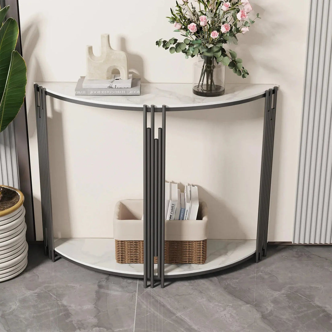 Modern Chic Half Moon Tiered Real Marble Console Table - Modern Chic Half Moon Tiered Real Marble Console TableBathroomLux