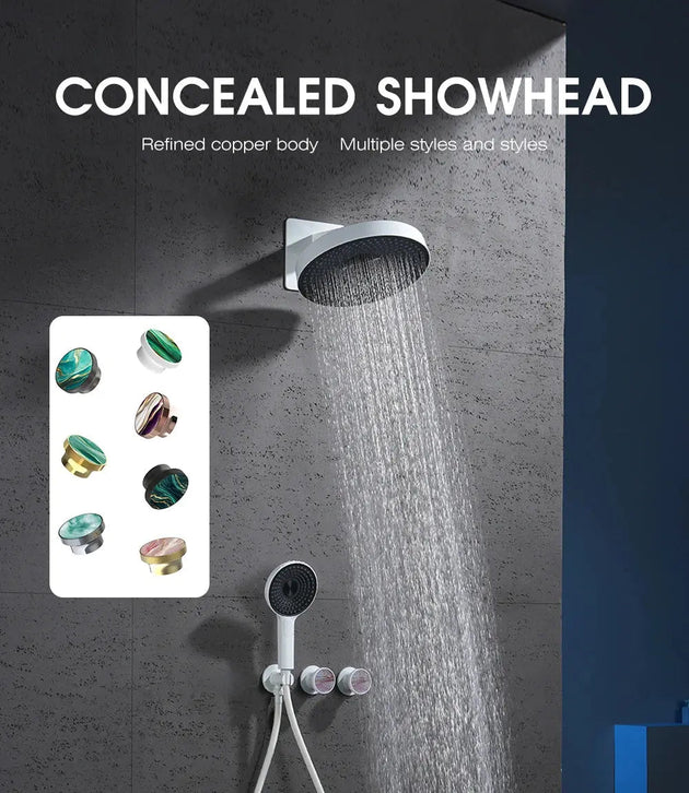 Modern Concealed Thermostatic Shower Set – Brass Rainfall System - Concealed Rain Shower SystemBathroomLux