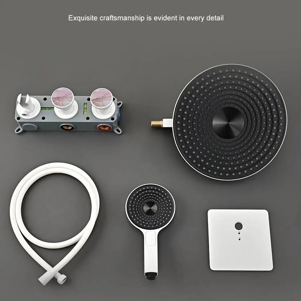 Modern Concealed Thermostatic Shower Set – Brass Rainfall System - Concealed Rain Shower SystemBathroomLux