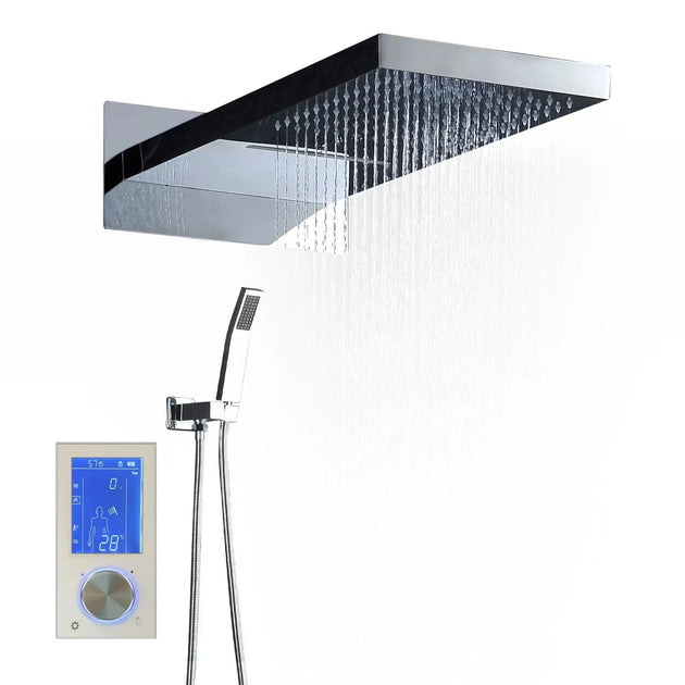 Modern Digital Thermostatic Shower Set Ceiling Rainfall Shower - bathroomBathroomLux