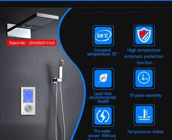 Modern Digital Thermostatic Shower Set Ceiling Rainfall Shower - bathroomBathroomLux