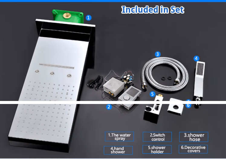 Modern Digital Thermostatic Shower Set Ceiling Rainfall Shower - bathroomBathroomLux