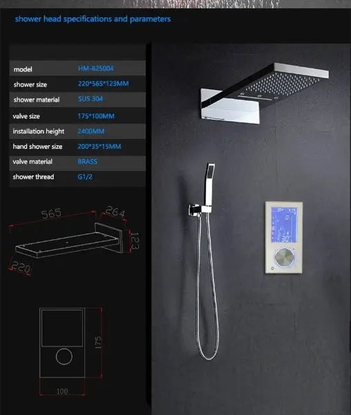 Modern Digital Thermostatic Shower Set Ceiling Rainfall Shower - bathroomBathroomLux