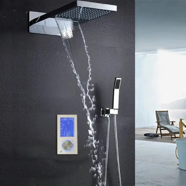 Modern Digital Thermostatic Shower Set Ceiling Rainfall- BathroomLux