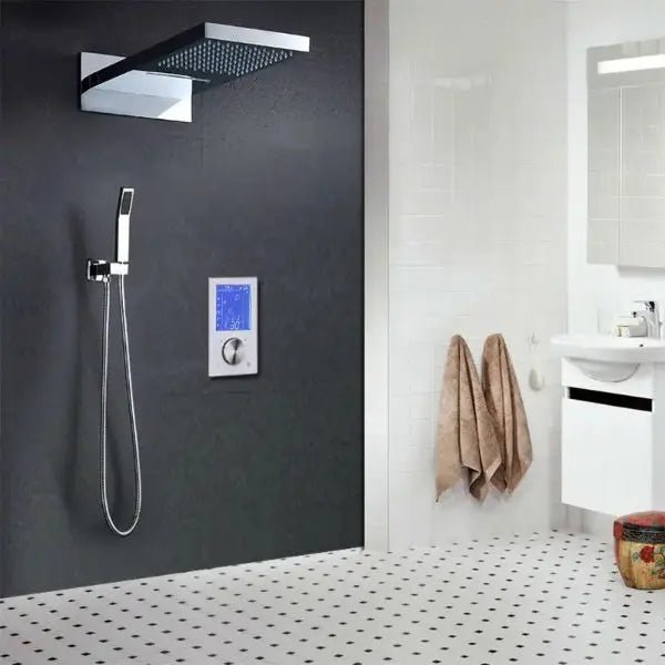 Modern Digital Thermostatic Shower Set Ceiling Rainfall Shower - bathroomBathroomLux